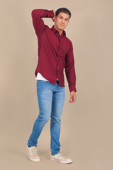 BLUEBIRD MEN'S MAROON KNITTED PLAIN SHIRT