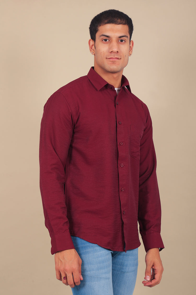 BLUEBIRD MEN'S MAROON KNITTED PLAIN SHIRT