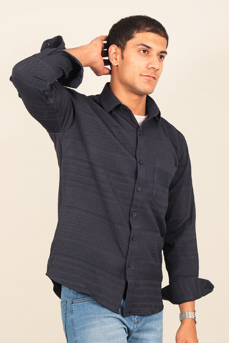 BLUEBIRD MEN'S NAVY BLUE KNITTED JACQUARD SHIRT S-38