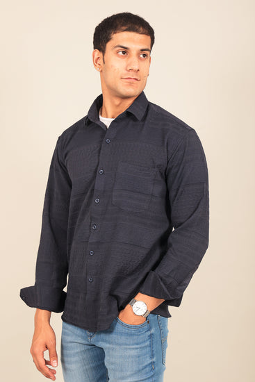 BLUEBIRD MEN'S NAVY BLUE KNITTED JACQUARD SHIRT S-38