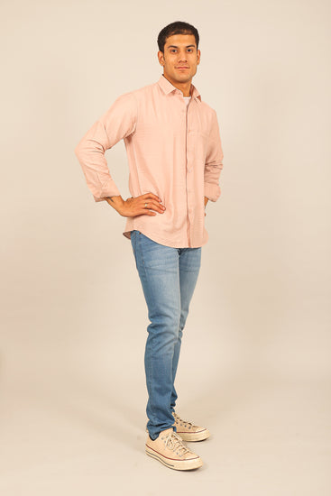 BLUEBIRD MEN'S BABY PINK KNITTED PLAIN SHIRT