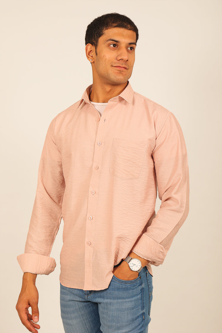 BLUEBIRD MEN'S BABY PINK KNITTED PLAIN SHIRT