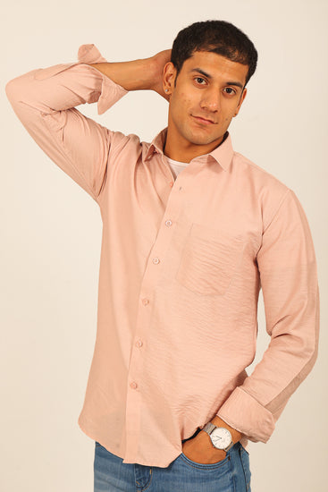 BLUEBIRD MEN'S BABY PINK KNITTED PLAIN SHIRT