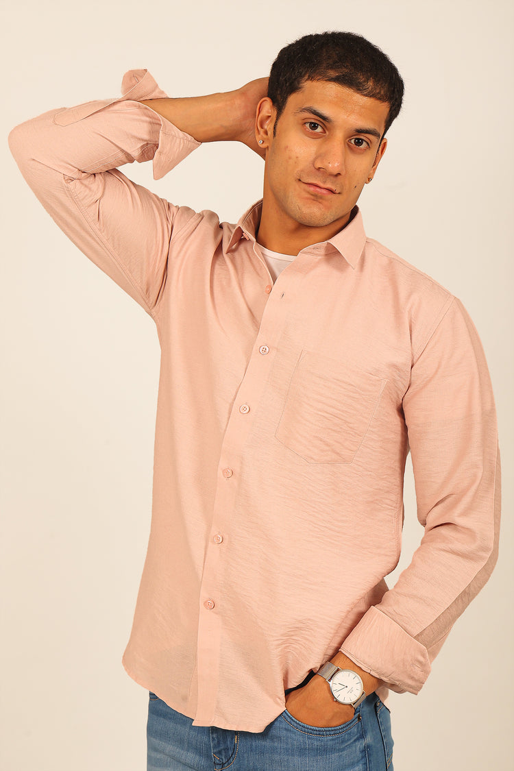 BLUEBIRD MEN'S BABY PINK KNITTED PLAIN SHIRT