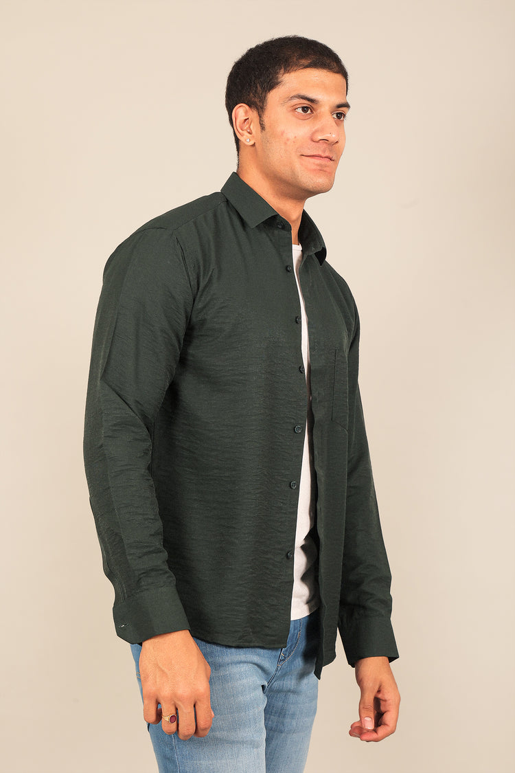 BLUEBIRD MEN'S DARK GREEN KNITTED PLAIN SHIRT