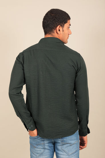 BLUEBIRD MEN'S DARK GREEN KNITTED PLAIN SHIRT