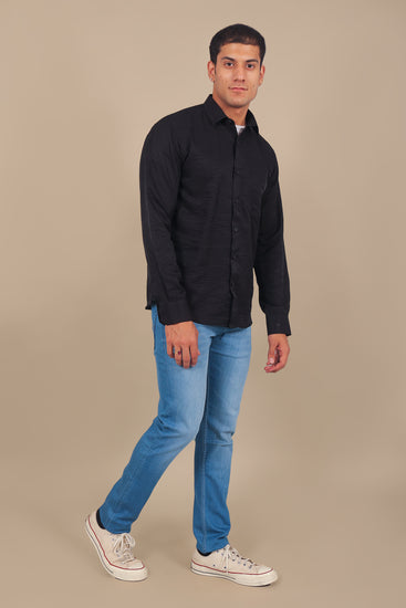 BLUEBIRD MEN'S BLACK KNITTED PLAIN SHIRT