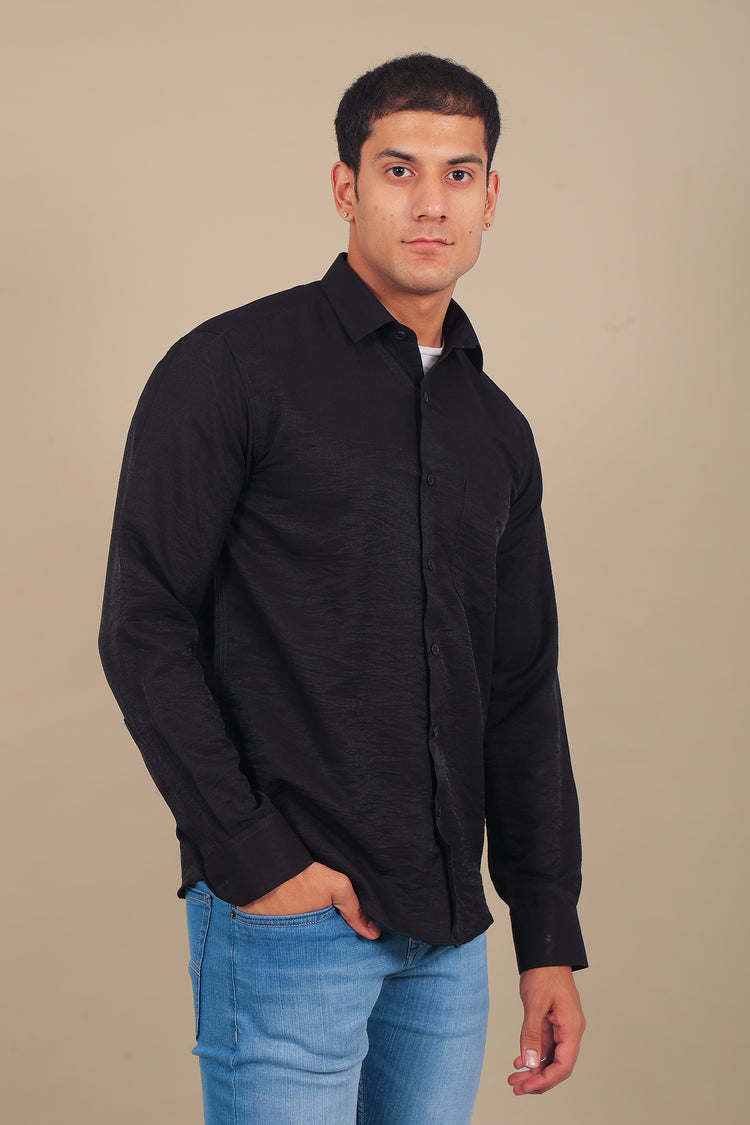 BLUEBIRD MEN'S BLACK KNITTED PLAIN SHIRT