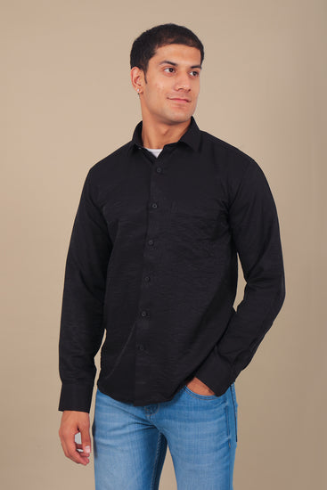 BLUEBIRD MEN'S BLACK KNITTED PLAIN SHIRT