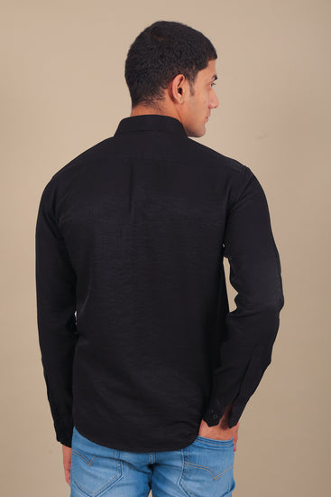 BLUEBIRD MEN'S BLACK KNITTED PLAIN SHIRT