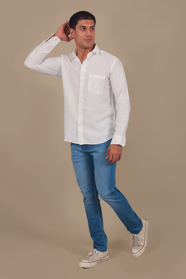 BLUEBIRD MEN'S WHITE KNITTED PLAIN SHIRT