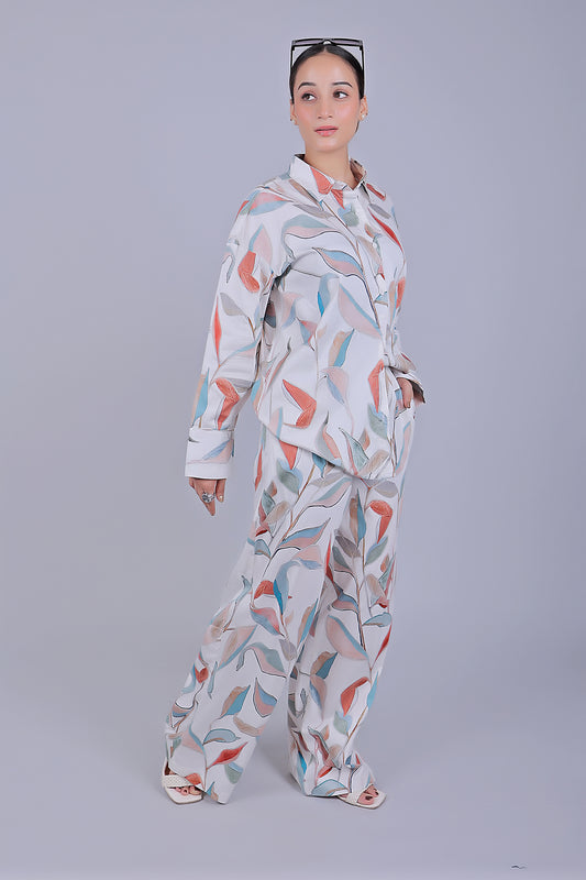 Bluebird Women's Printed Co-ord Set White Orange Leaf