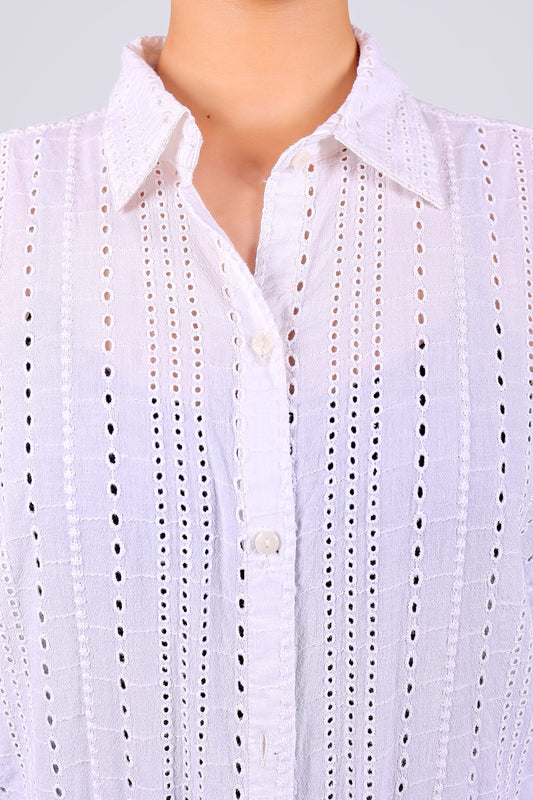 BLUEBIRD Women Cotton Schiffli Shirt - White