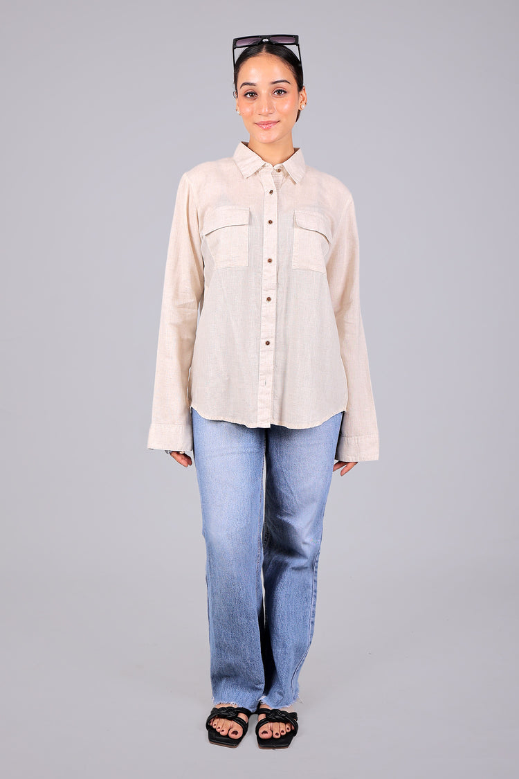 BLUEBIRD Women's Beige Linen Shirt