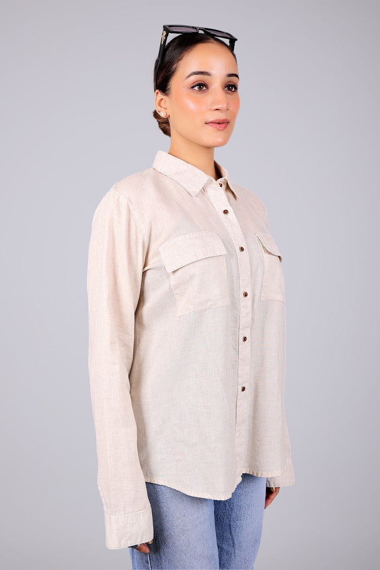 BLUEBIRD Women's Beige Linen Shirt