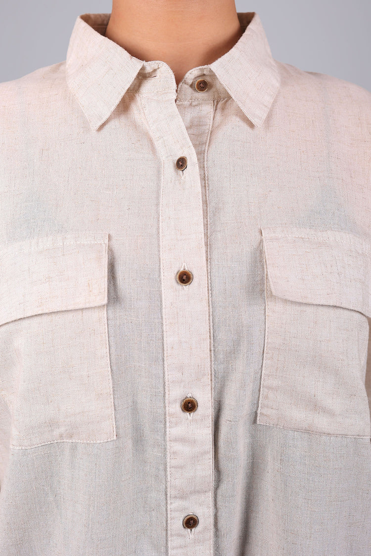 BLUEBIRD Women's Beige Linen Shirt