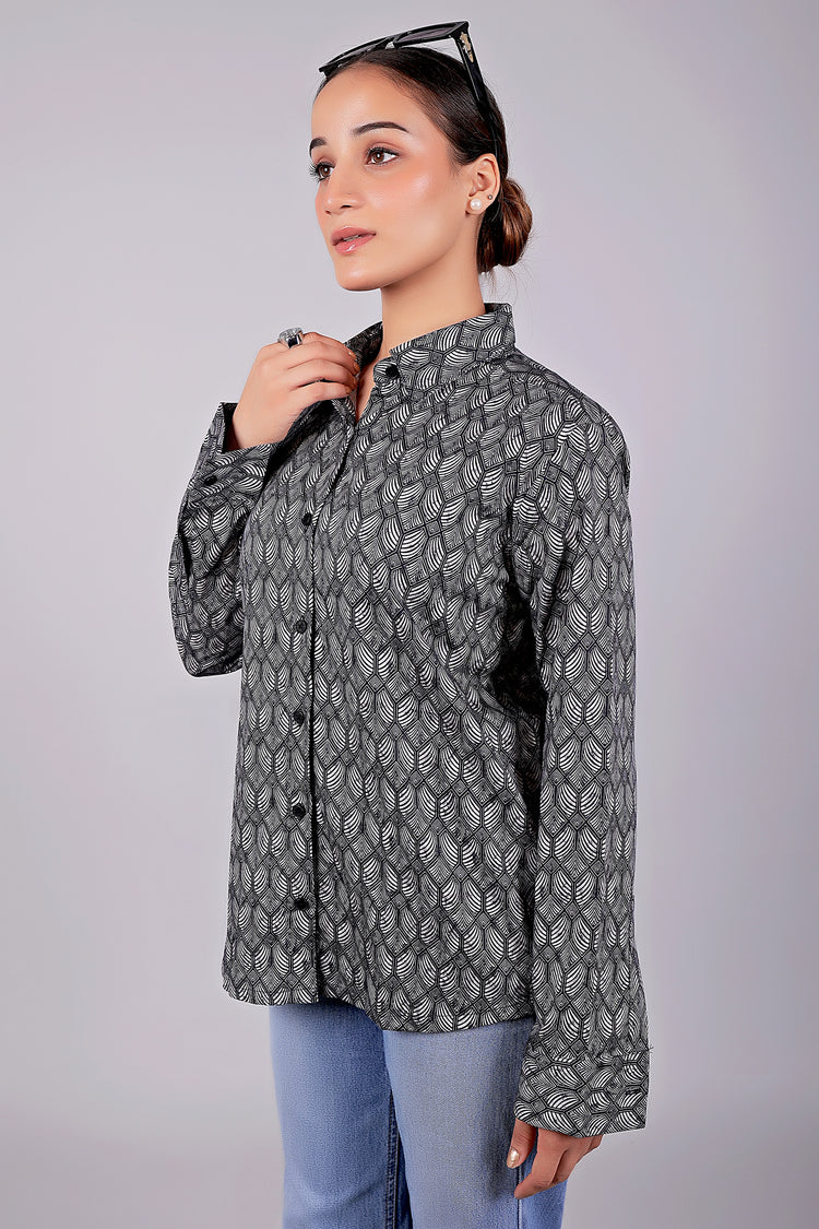 Bluebird Women's Black Geometric Printed Satin Shirt