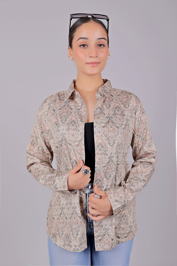 Bluebird Women's Brown Printed Satin Shirt