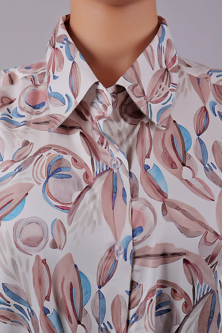 Bluebird Women's White Peach Printed Satin Shirt