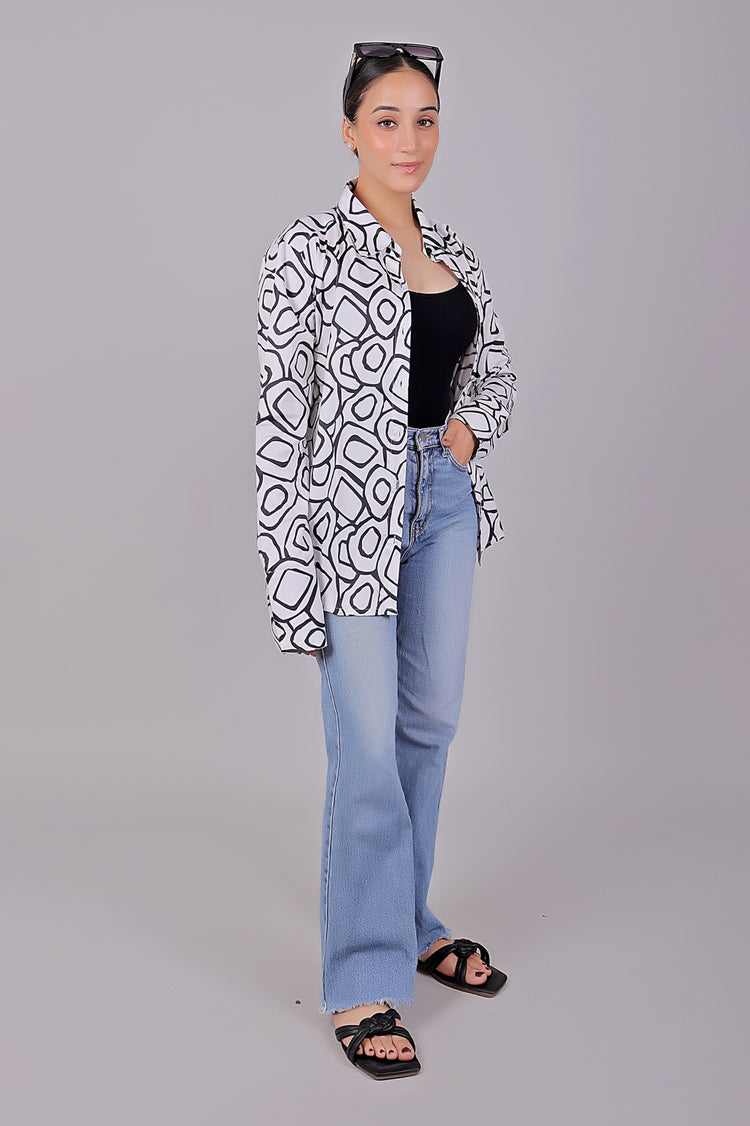 Bluebird Women's Black And White Printed Satin Shirt