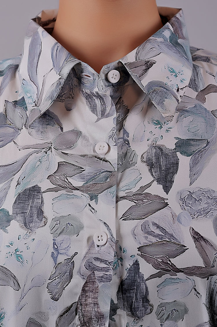 Bluebird Women's White Leaf Printed Satin Shirt