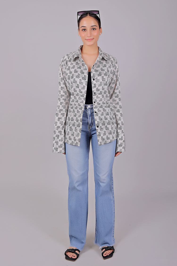 Bluebird Women's White Printed Satin Shirt