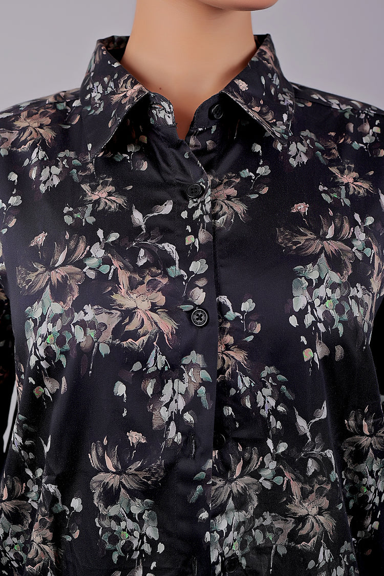 Bluebird Women's Black Floral Print Satin Shirt