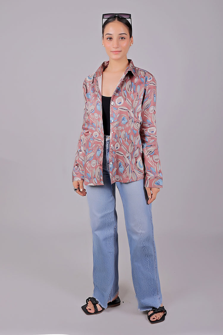 Bluebird Women's Peach Printed Satin Shirt