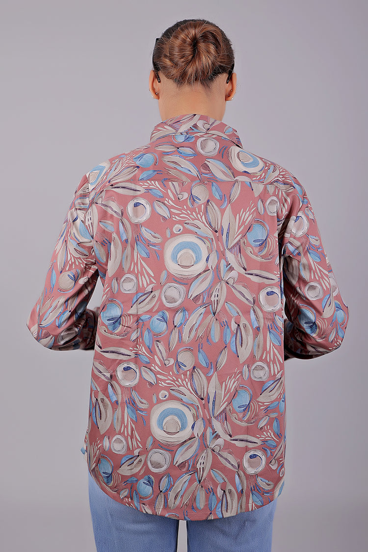 Bluebird Women's Peach Printed Satin Shirt