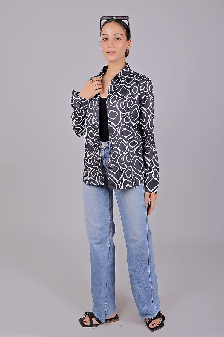 Bluebird Women's Black Print Satin Shirt