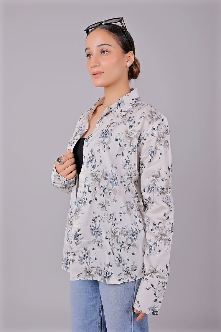 Bluebird Women's White Floral Print Satin Shirt