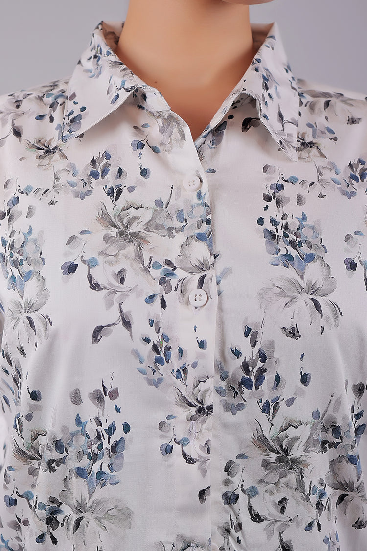 Bluebird Women's White Floral Print Satin Shirt