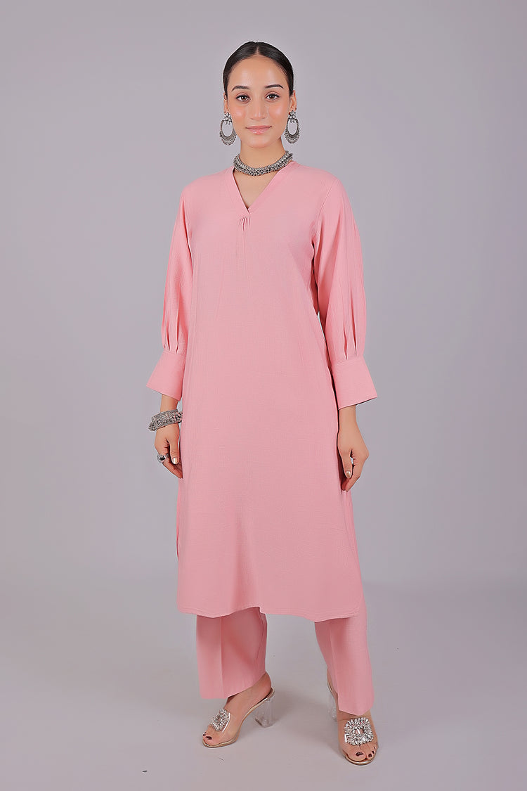 Bluesaanchi Women's Baby Pink Kurti With Trouser Pajama Set