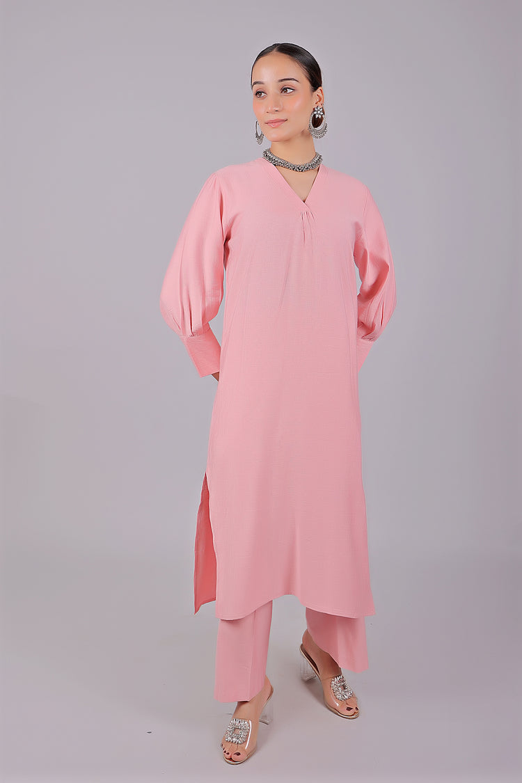 Bluesaanchi Women's Baby Pink Kurti With Trouser Pajama Set