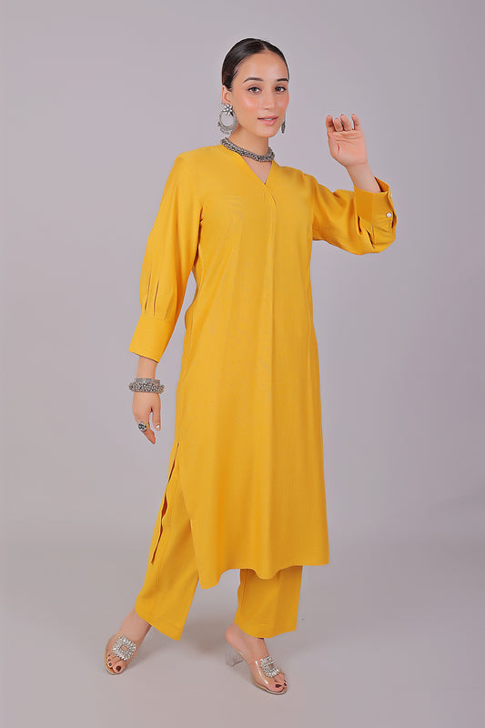 Bluesaanchi Women's Yellow Kurti With Trouser Pajama Set