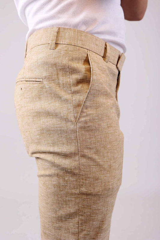 BLUEBIRD MEN'S BEIGE LYCRA LINEN FORMAL TROUSER