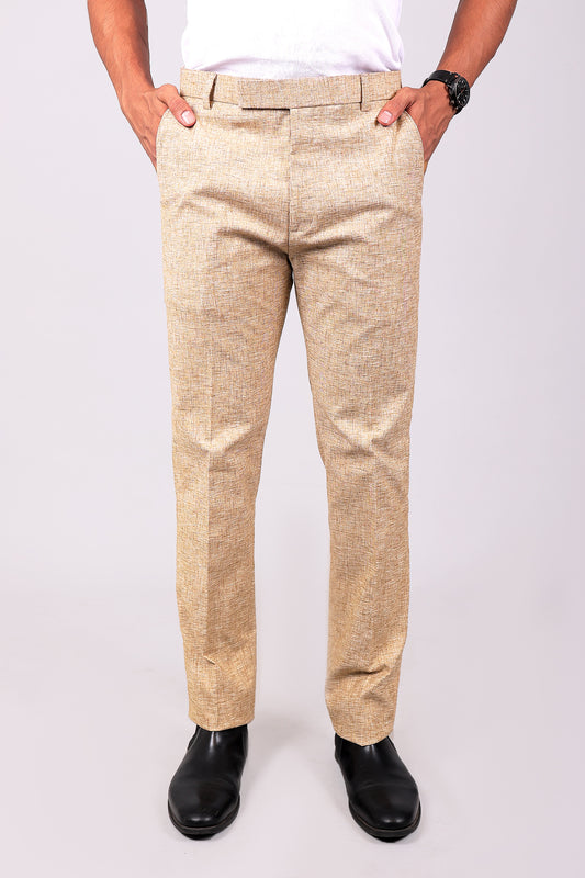 BLUEBIRD MEN'S BEIGE LYCRA LINEN FORMAL TROUSER