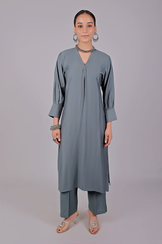 Bluesaanchi Women's Grey Kurti With Trouser Pajama Set