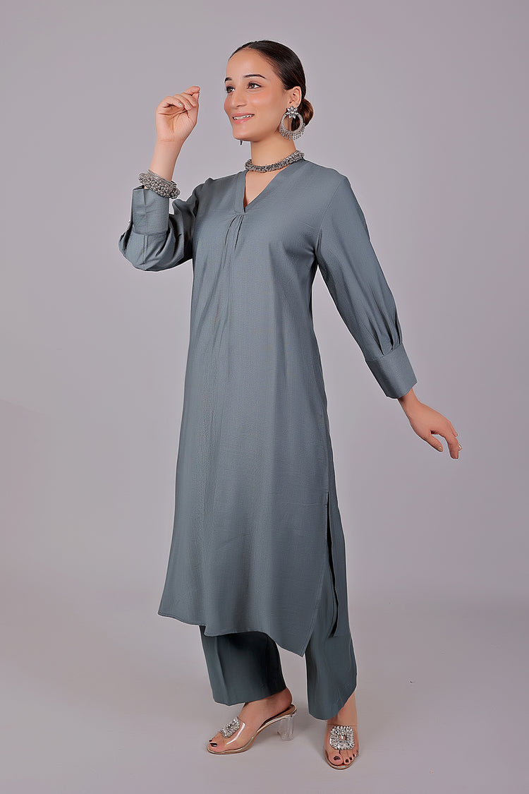 Bluesaanchi Women's Grey Kurti With Trouser Pajama Set