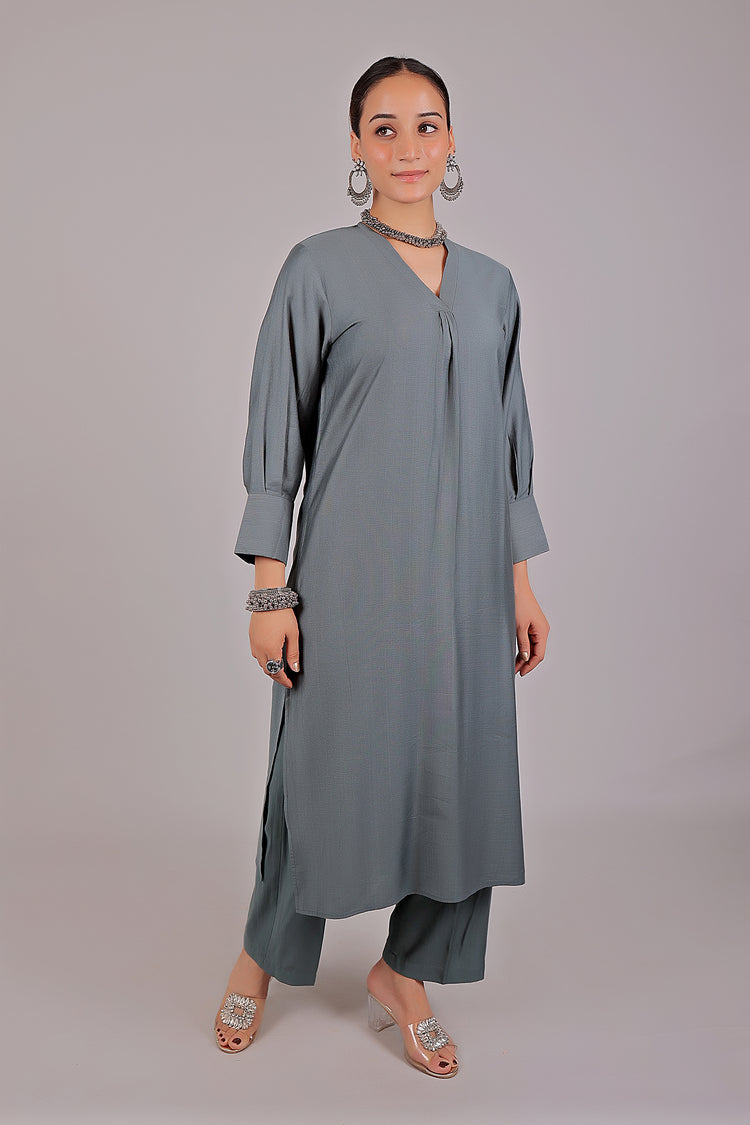 Bluesaanchi Women's Grey Kurti With Trouser Pajama Set