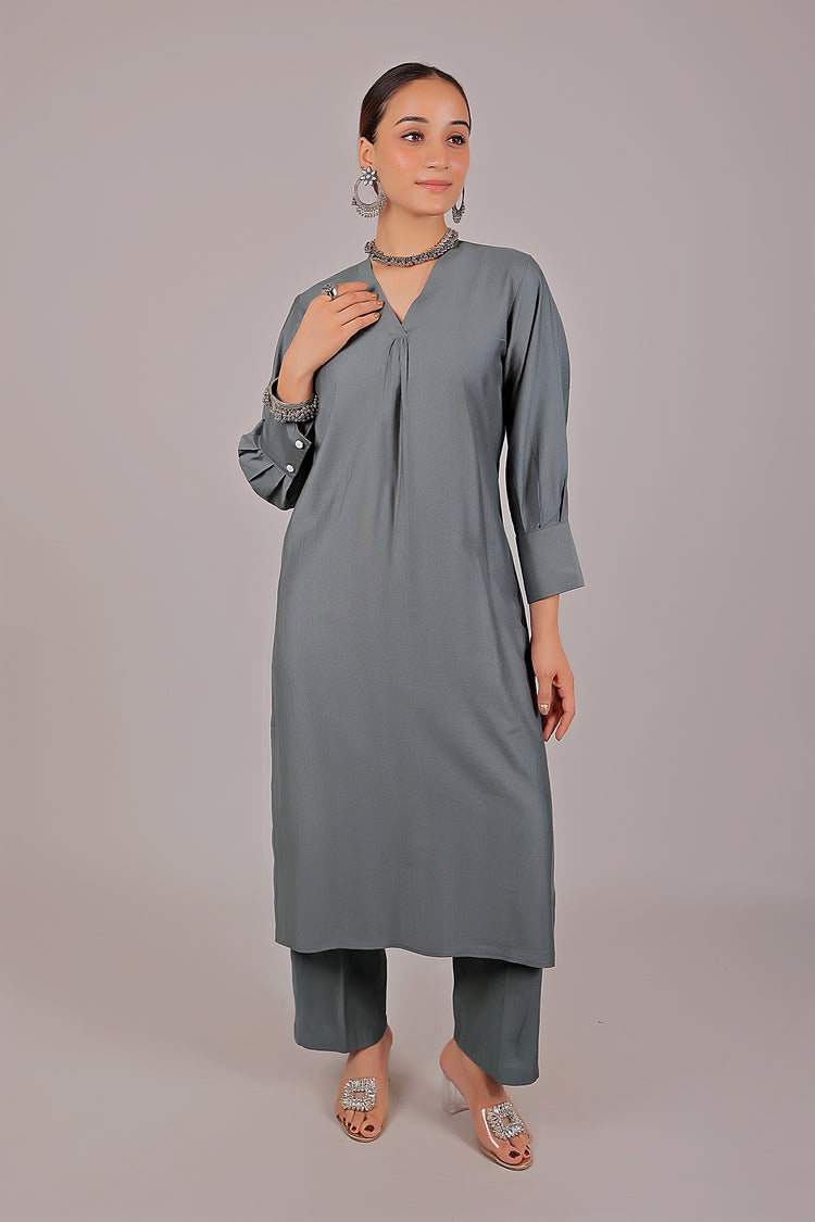 Bluesaanchi Women's Grey Kurti With Trouser Pajama Set