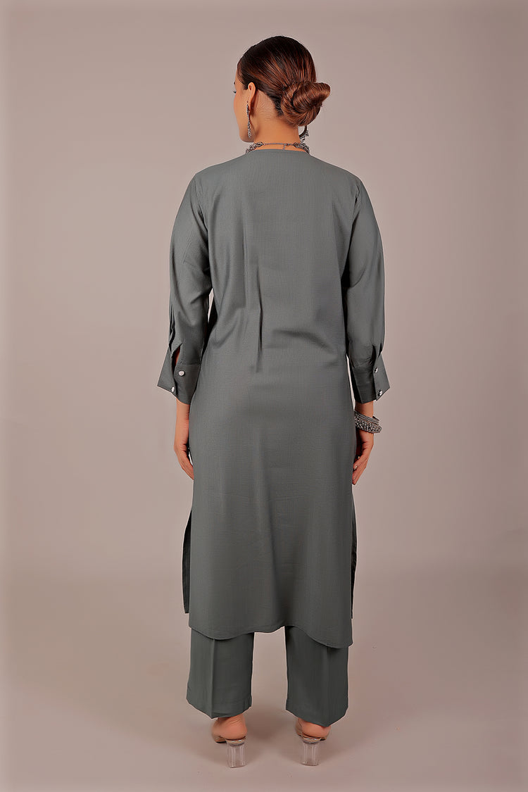 Bluesaanchi Women's Grey Kurti With Trouser Pajama Set