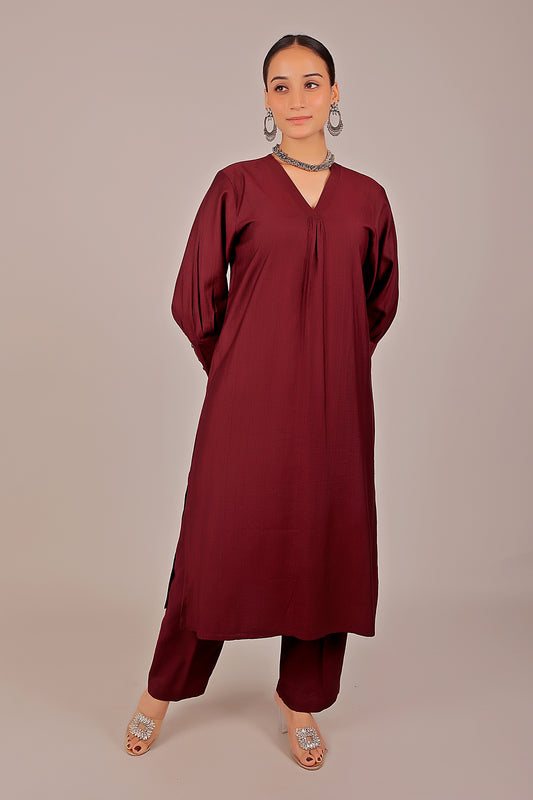 Bluesaanchi Women's Maroon Kurti With Trouser Pajama Set