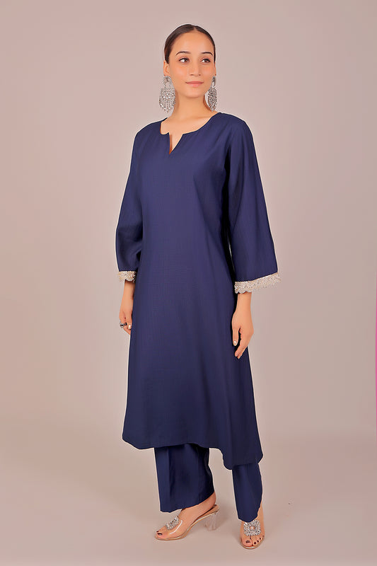 Bluesaanchi Women's Royal Blue Kurti With Trouser Pajama Set