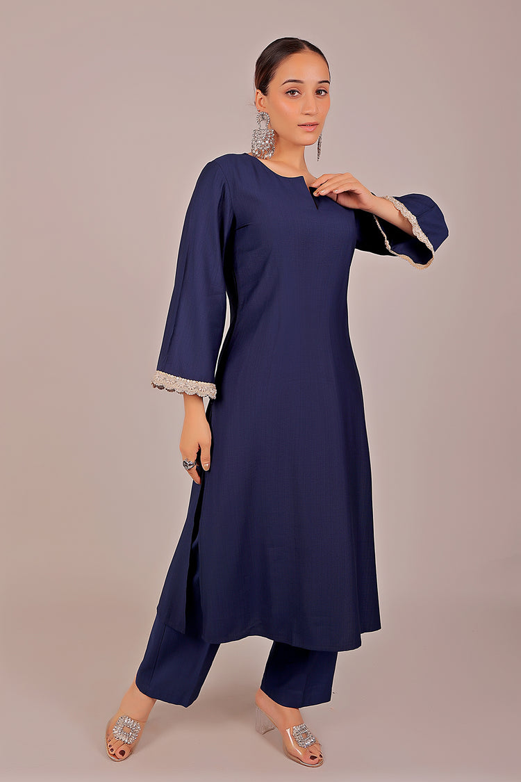 Bluesaanchi Women's Royal Blue Kurti With Trouser Pajama Set