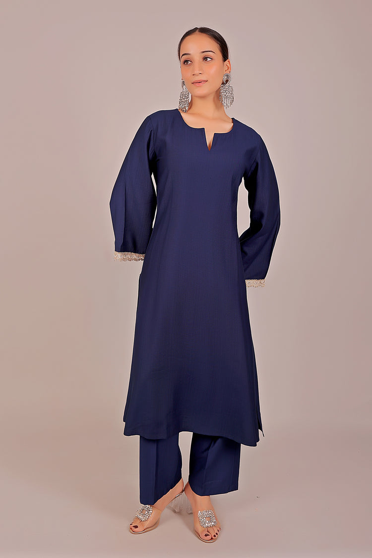 Bluesaanchi Women's Royal Blue Kurti With Trouser Pajama Set