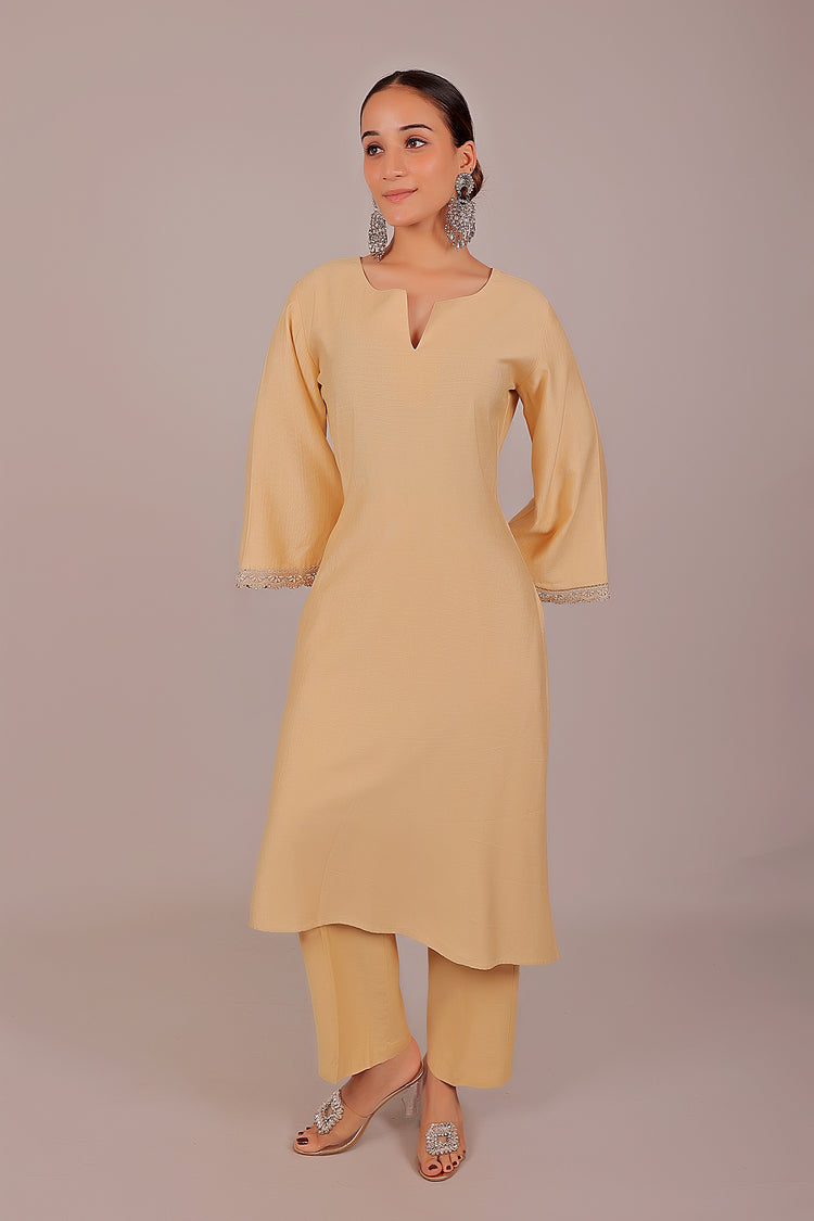 Bluesaanchi Women's Beige Kurti Pajama Set