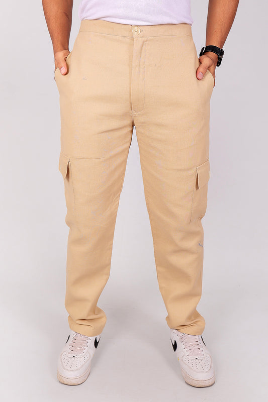 Bluebird Men's Slim Fit Cotton Cargo Pant Beige