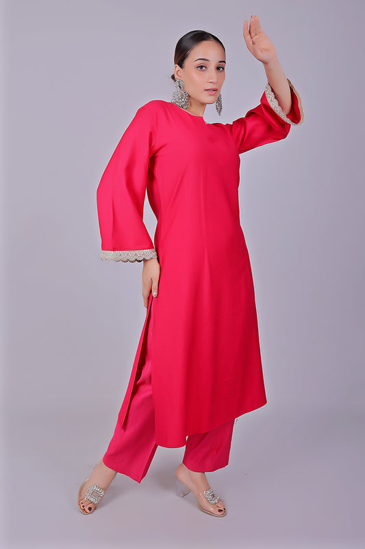 Bluesaanchi Women's Hot Pink Kurti Pajama Set