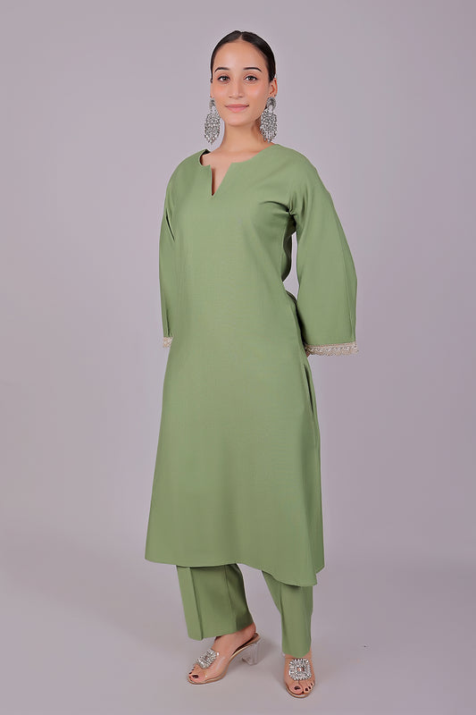 Bluesaanchi Women's Light Green Kurti Pajama Set